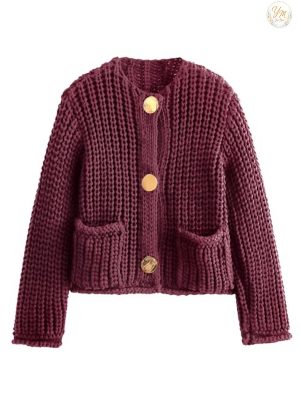 Cropped Cable Knit Cardigan Button Down Long Sleeve Sweater